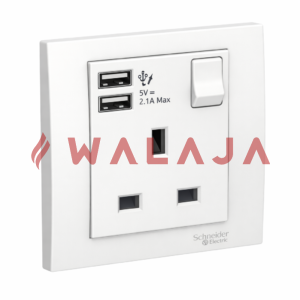 Schneider Vivace 13A Single Switched Socket With 2X2.1A US,White