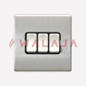 MK Aspect K24373BSSB 20A 3 Gang 2 Way Light Switch in Brushed Stainless Steel with Black Inserts