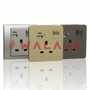 HIMEL ALTIVO SW & SOCKET - HWDAL13SNUSB- 1 Gang 13A Switched Socket with Twin USB Charger (A+C)-GOLD/METALLIC/BLACK