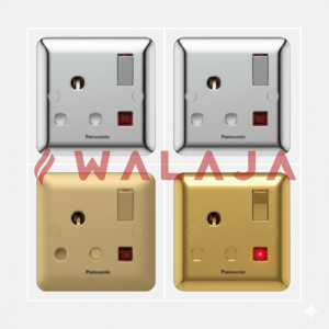 Panasonic Harmony Metal- WBC1313Y-15A Socket W/Switch Round pin W/Neon- Gold/ Matte Gold/Chrome/Matte Chrome