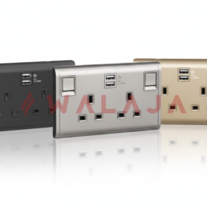 HIMEL ALTIVO SW & SOCKET - HWDALT13SNUSB - 2 Gang 13A Switched Socket with Indicators & 2*USB (A+C) - GOLD/METALLIC/BLACK