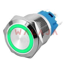 Archenergy Metal Pushbutton Switch 12V-24V - LAS3-16F-W11EMG(W)- Green/White Light Push-ON